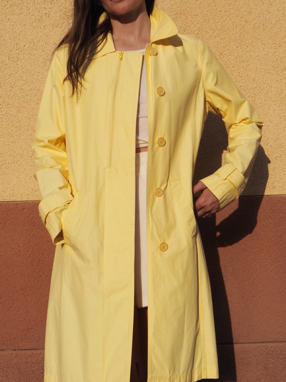 City DKNY butter yellow trench coat